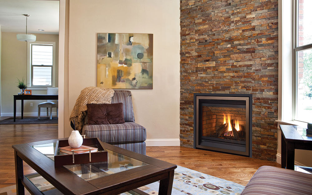 Regency-Gas-Fireplace-P33-Black-Faceplate-Brown-Brick Regency Gas Fireplace P33
